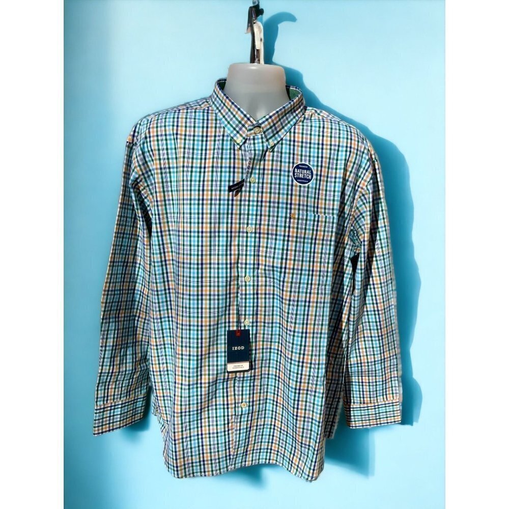 IZOD BUTTON DOWN LONG SLEEVE PLAID PREMIUM STRETCH EVERGREEN COLLECTION NEW XL